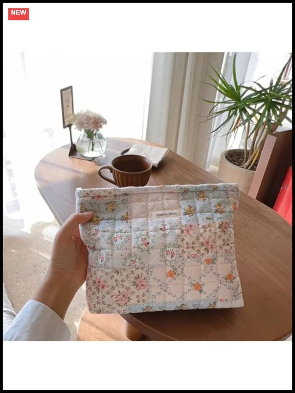 2 Piece Floral Quilted Makeup Bag Set, Large & Small Cotton Travel Toiletry